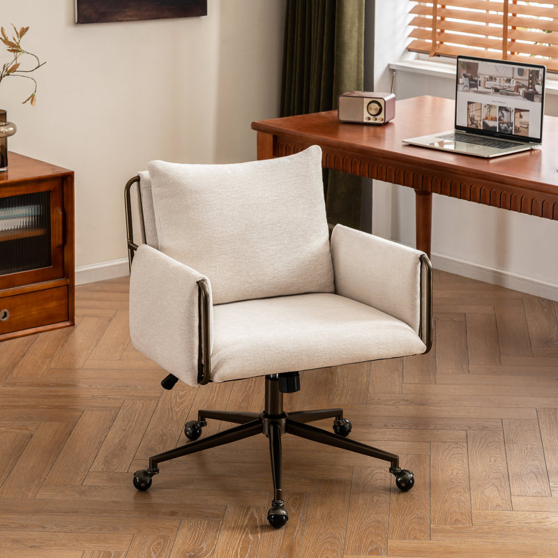 Arianna Height Adjustable Boucle Fabric Office Task Chair, Beige, Antique Brass