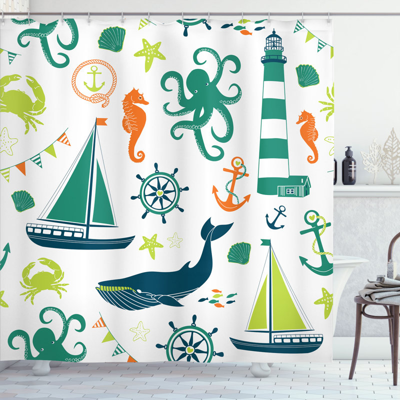 Arlethia Shower Curtain with Hooks Included, 84"H x 69"W, Color: Coca/Green
