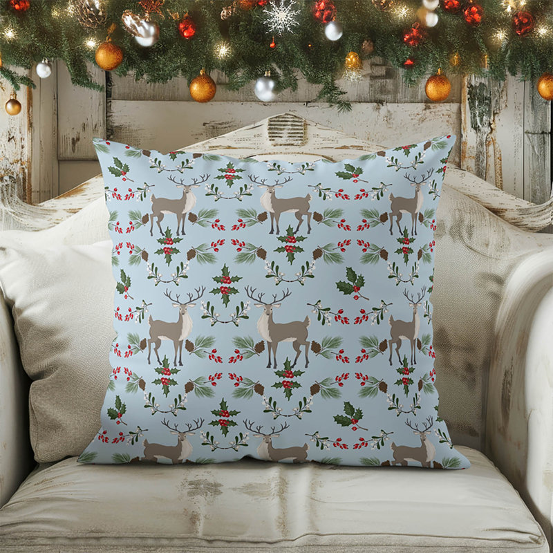 Coussin Botanical Deer, Bleu, Carré 18 po