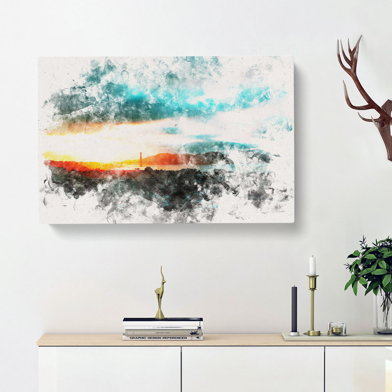 San Francisco Skyline Watercolour - Wrapped Canvas, 60cm H x 91cm W x 3cm D