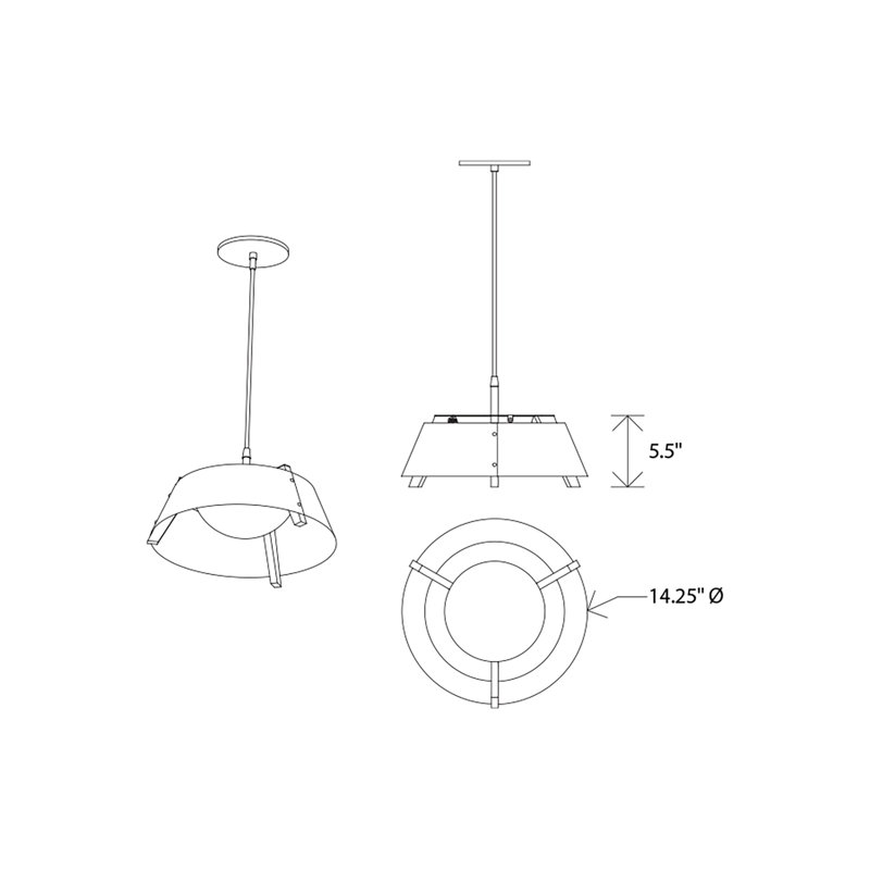 Casia 1 - Light LED Pendant, Gloss White, 5.5" H x 14.25" W x 14.25" D, Walnut