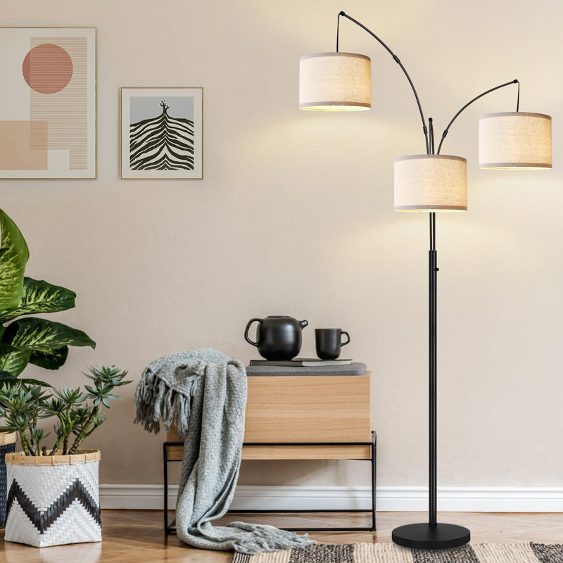 Lampe sur pied à arc, lampe sur pied moderne à intensité variable, 3 ampoules DEL incluses, Blanc, Noir, noir, noir, noir