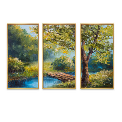 «Summer Forest With Beautiful River», ensemble d'art mural sur toile encadré paysage
