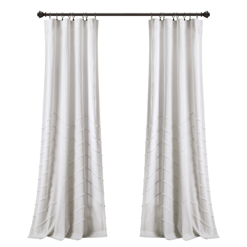 Chenille Chevron Cotton Semi Sheer Curtain Pair, 40" W x 84" L, White