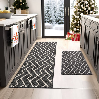  Modern Geometric Kitchen Mat Set of 2, Non-Skid & Machine Washable