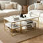 105Cm Modular Coffee Table Set (Set Of 2), Nesting C-Table With Multi-Level Shelves, Wood Grain, Gold & Black-1779457733