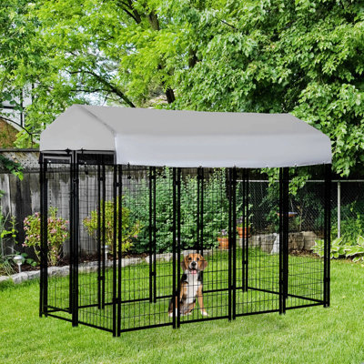Dog Playpen Outdoor, Dog Kennel Dog Exercise Pen With Lockable Door, Water-Resistant Canopy, For Small And Medium Dogs