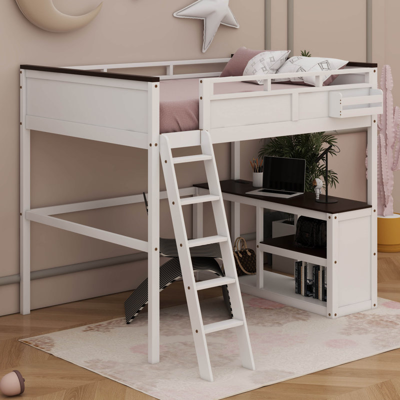 Queen Size Loft Bed (Desk, Open Shelf, Storage Box & USB Charging Station)