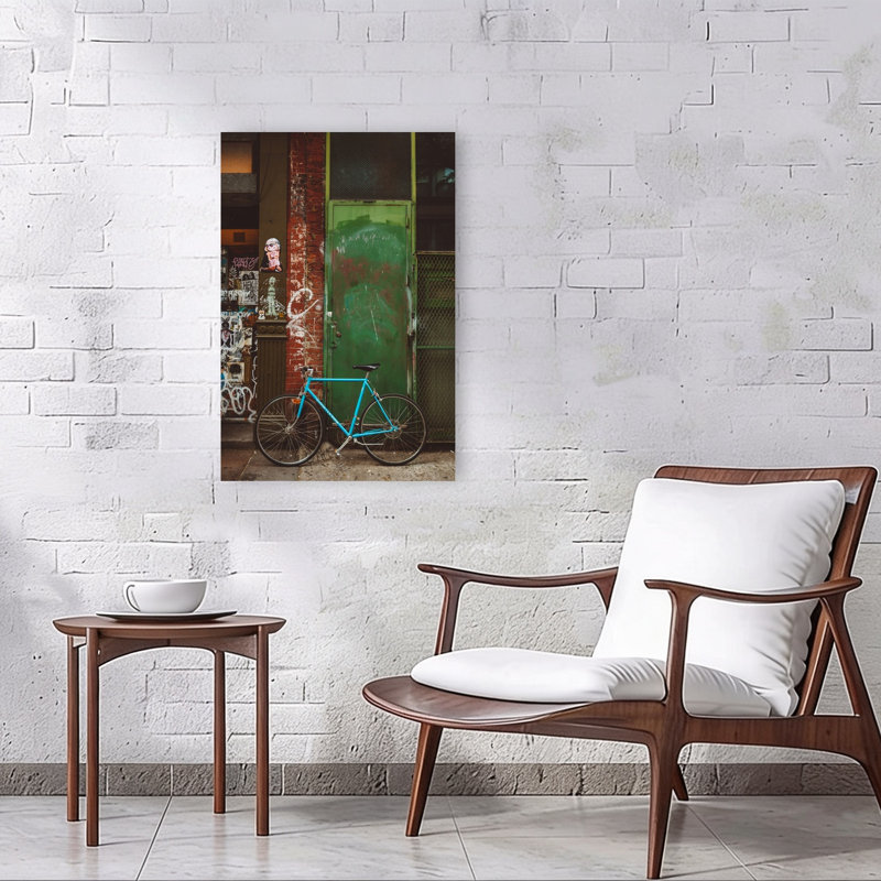 Blue Bicycle Green Door Abstract Contemporary City Wall Art Print, 36" H x 24" W