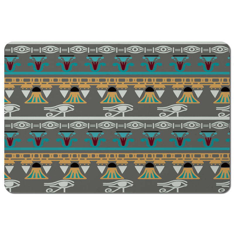 Arpun Polyester-Coated Hardboard No Pattern Rectangle Placemat, White/Sky Blue/Yellow/Grey