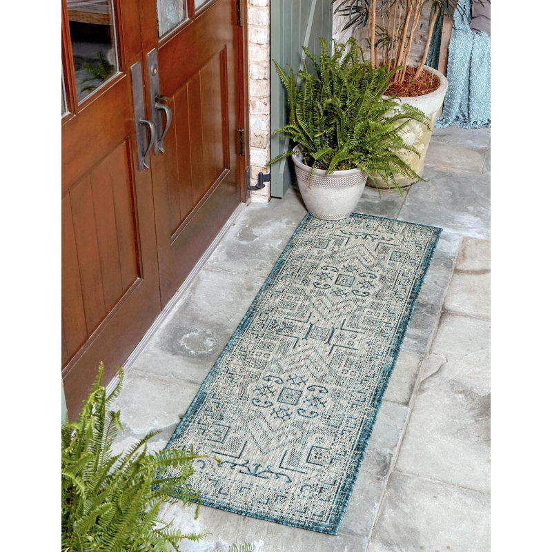 Outdoor Chand Area Rug Blue Color, Runner 2'7" x 12'