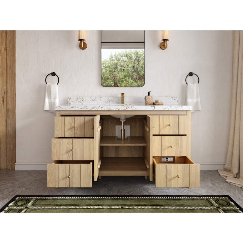 Bois de chêne Atlanta X P 22 po De meuble-lavabo simple en D, Blanc