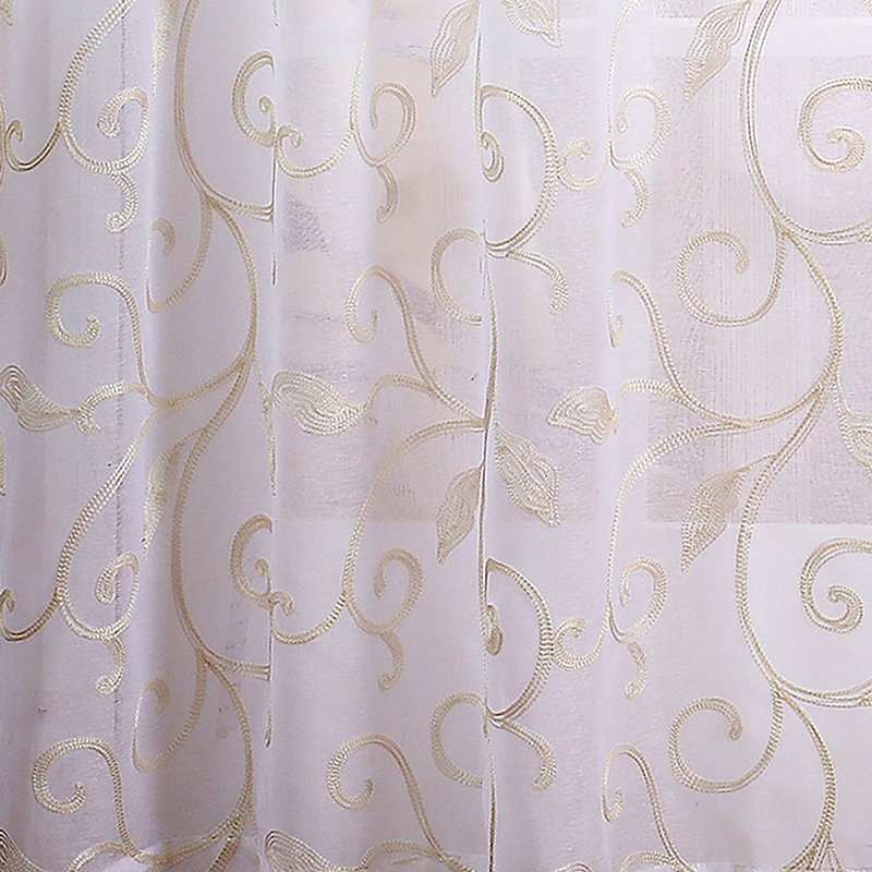Panneaux de rideaux transparents à motif floral avec passe-tringle , Ivoire