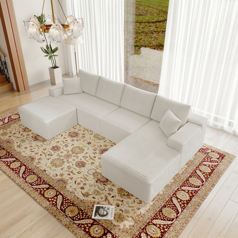 Siège de canapé modulaire 131,9 x 70,8 po, canapé rembourré et compressé pour le salon, la chambre à coucher, l’appartement, aucun assemblage requis, combinaison gratuite de 4 PC, tissu en velours côtelé moelleux