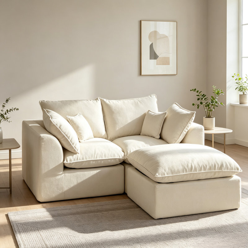 Canapé modulaire Cloud en forme de L, canapé 2 places sans os avec repose-pieds et siège profond, sans assemblage, blanc