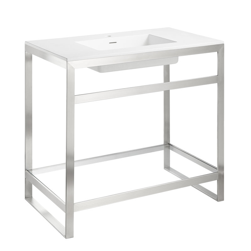 ANZZI Orchard Series 22'' Solid Surface Rectangular Bathroom Sink with Overflow, Brushed Nickel