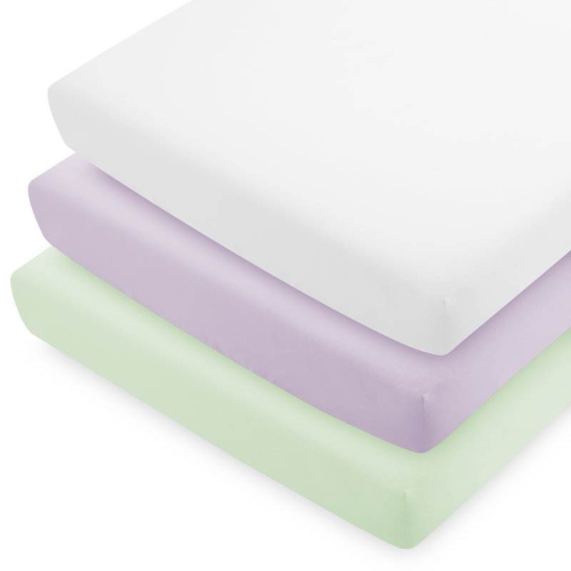 Draps-housses pour lit de bébé Bare Home, Menthe printanière / lilas / blanc