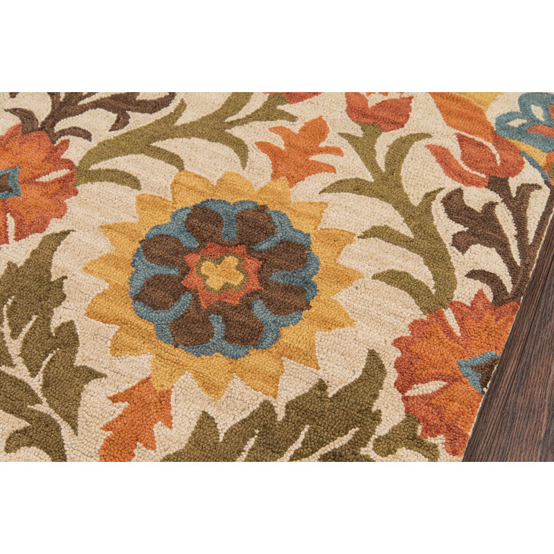 Tapis multicolore en laine touffeté à la main à motif floral Amalee, Rectangle de 5 pi x 8 pi