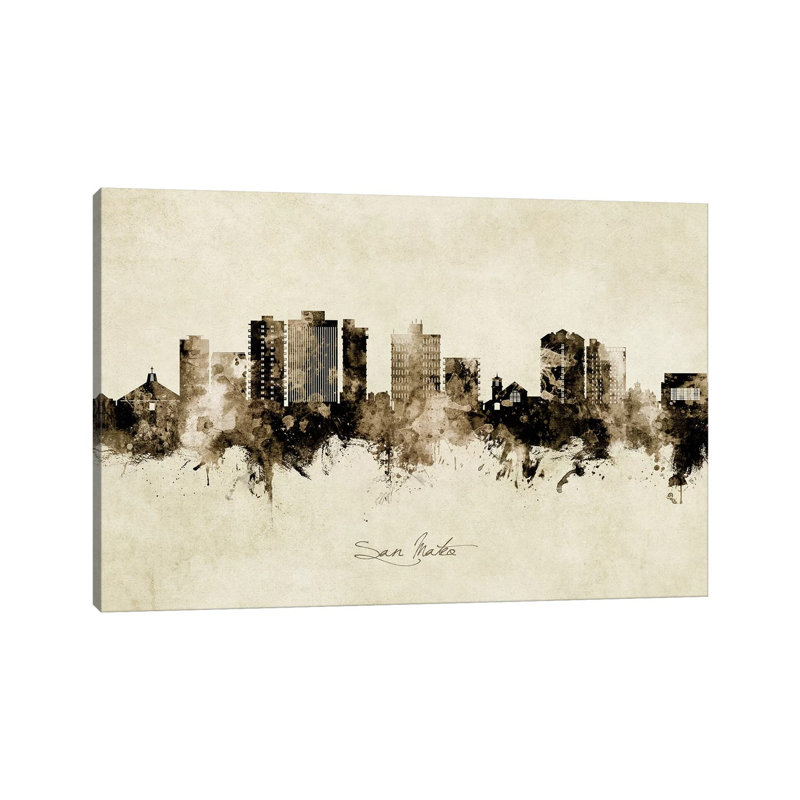 San Mateo California Skyline Vintage by Michael Tompsett - Wrapped Canvas Painting, 20.32 cm H x 30.48 cm W