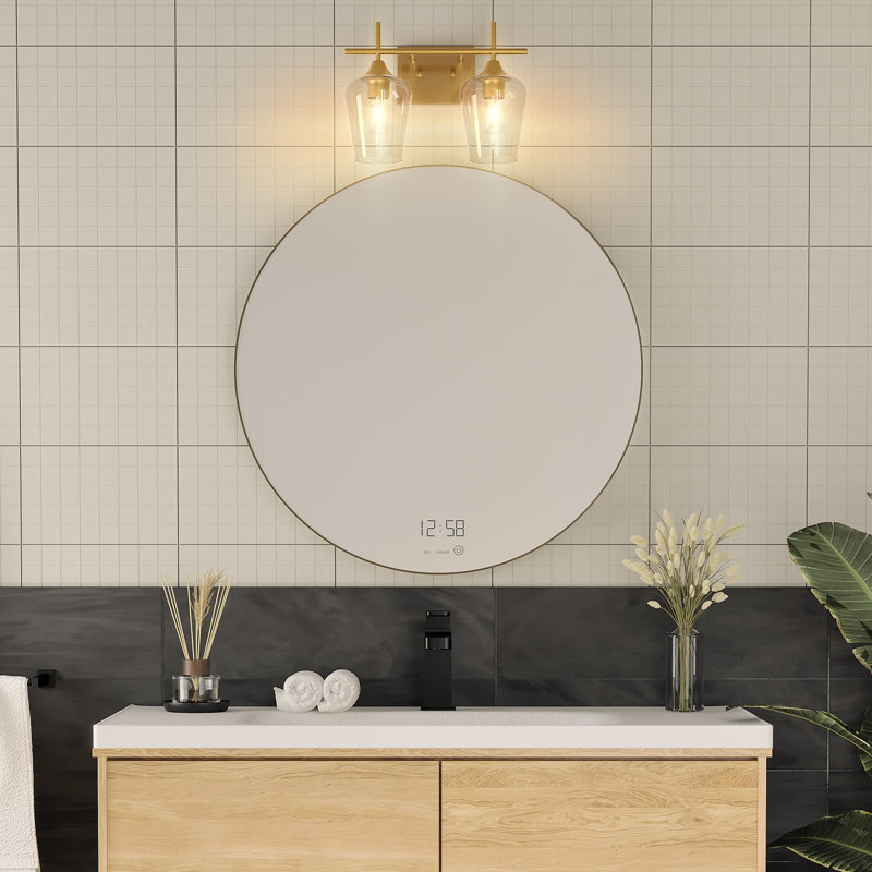 Luminaire de salle de bain 2 lumières au-dessus du miroir, luminaires de salle de bain avec verre transparent, applique murale moderne pour la salle de bain, le couloir et la cuisine, or brossé