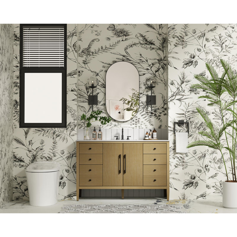 54 inch Single Bathroom Vanity, Linen Oak