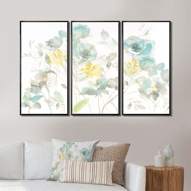 «Aqua Rose Natural Element», ensemble d'art mural sur toile encadré traditionnel, H 28 po x l 36 po, Cadre noir