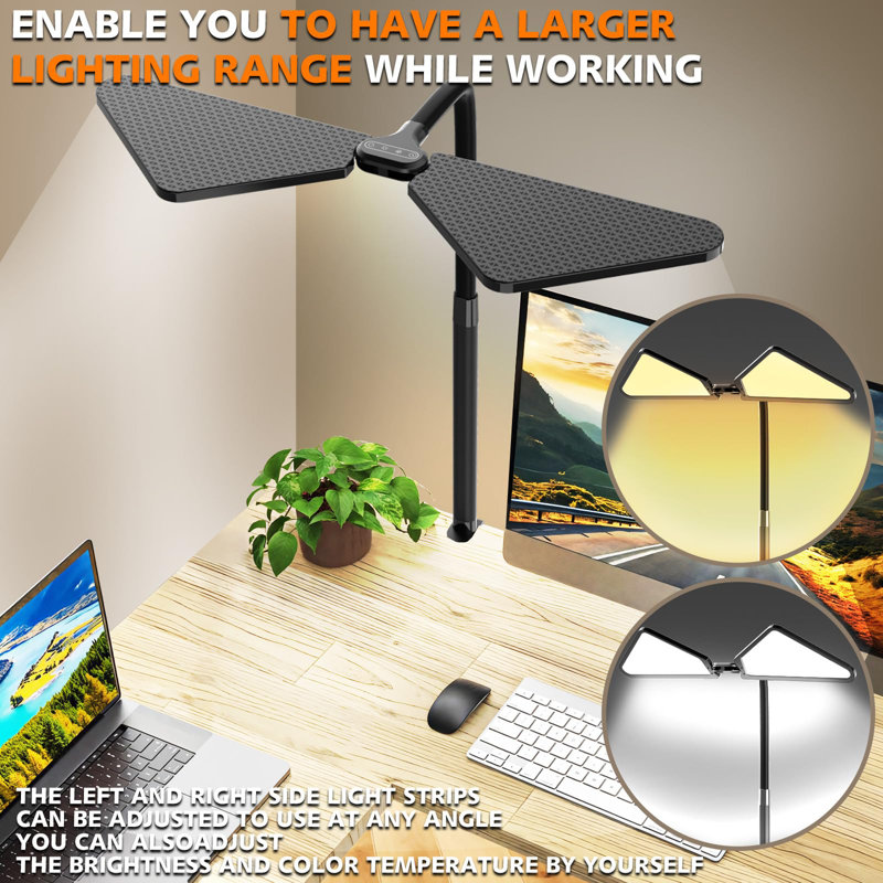 LED Desk Lamp For Home Office,Super Bright Desk Lamp With Clip,Triangle Desk Light,360° Adjustable Swivel Table Lamp,Eye Protection,Screen Monitor Light,Work Read Design Student