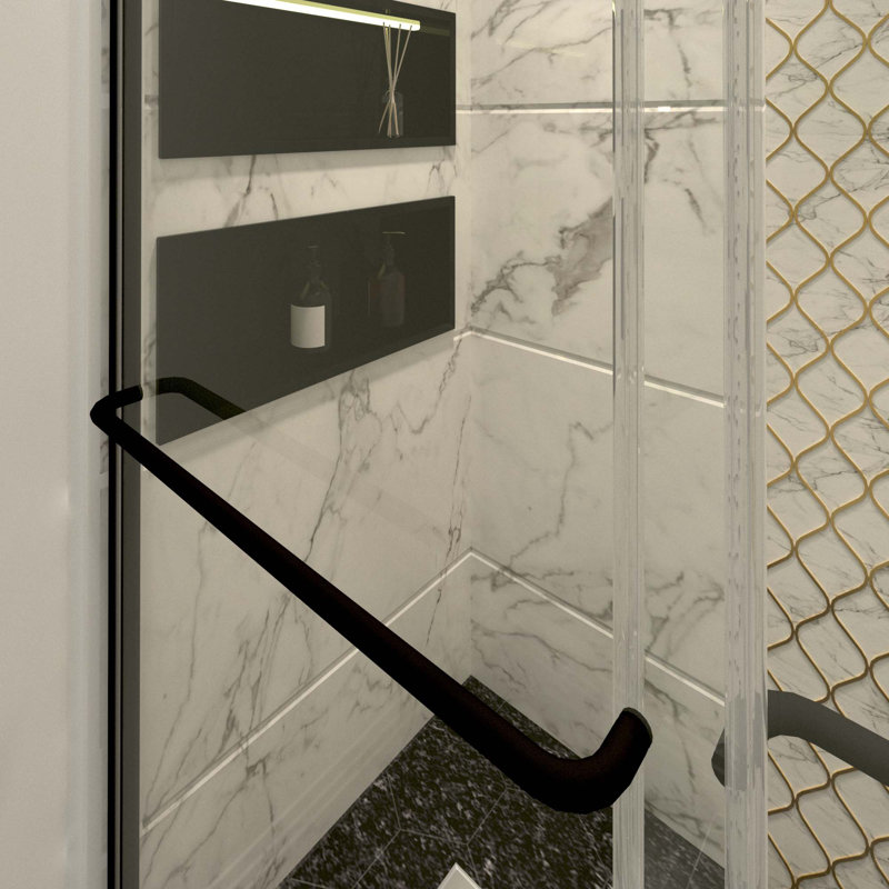 Porte de douche coulissante moderne avec verre trempé transparent, Noir, noir, noir, noir