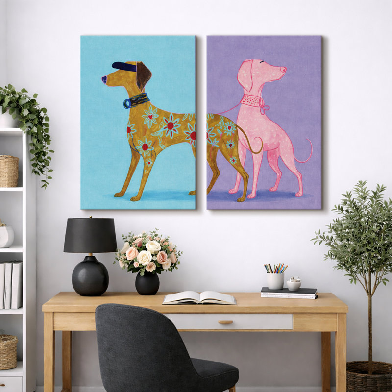 Illustration de chien moderne ludique, images de chambre d'enfant, impression sur toile encadrée, H 24 po x l 32 po