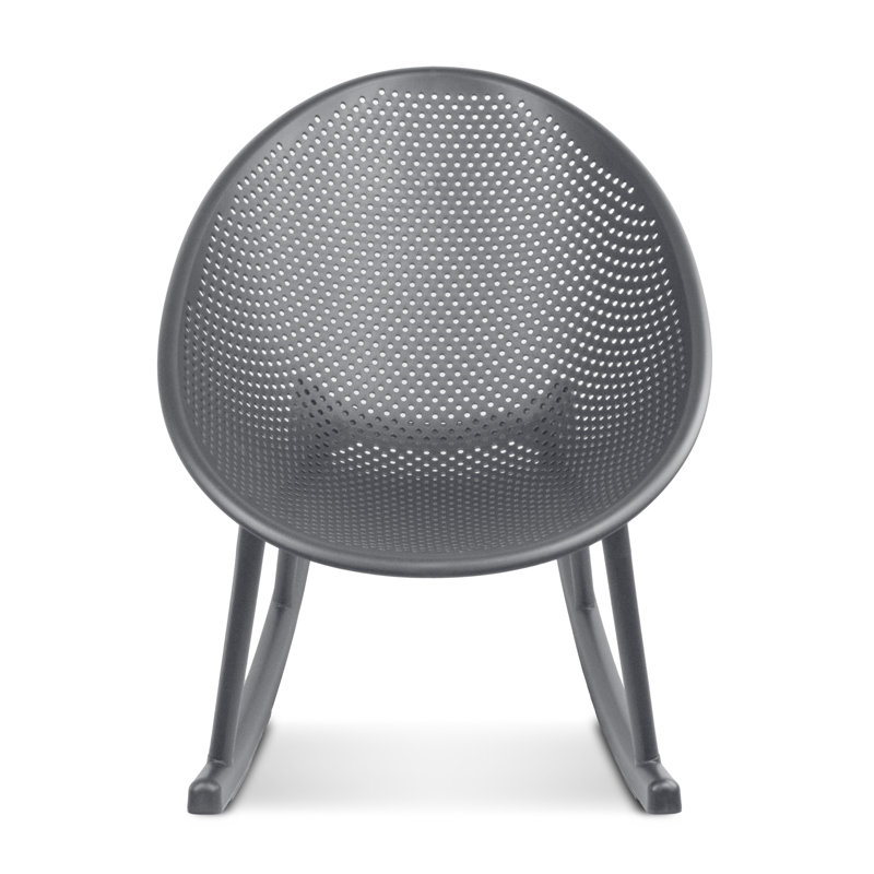 Chaises berçantes contemporaines de style transitionnel pour patio, chaises berçantes en forme d'œuf et chaises d'extérieur d'intérieur en plastique toutes saisons avec design perforé respirant pour patio, balcon, véranda et bord de piscine, gris