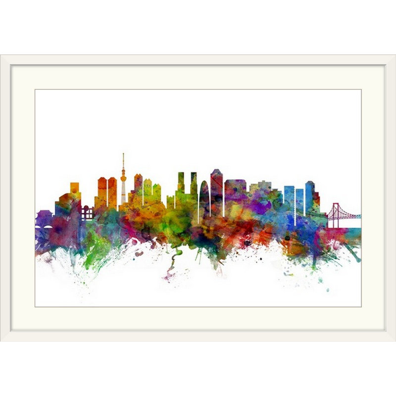 «Tokyo Japon Skyline» par Michael Tompsett, impression, Cadre blanc, H 20 po x l 26 po x P 1 po