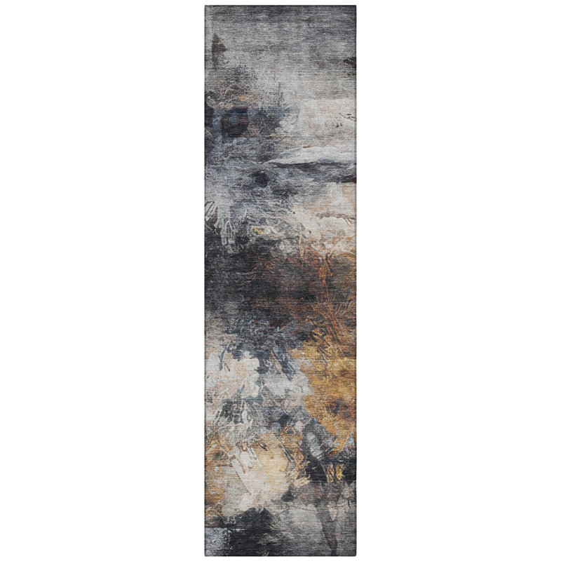 Machine Washable Indoor/Outdoor Chantille ACN2881 Abstract Rug, 2'3" x 7'6" Runner, Charcoal