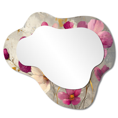 Wildflowers And Lavender Poppies Bouquet - Poppy Asymmetrical Decorative Mirror, Traditional irregular Wall Mirror, Printed on Metal