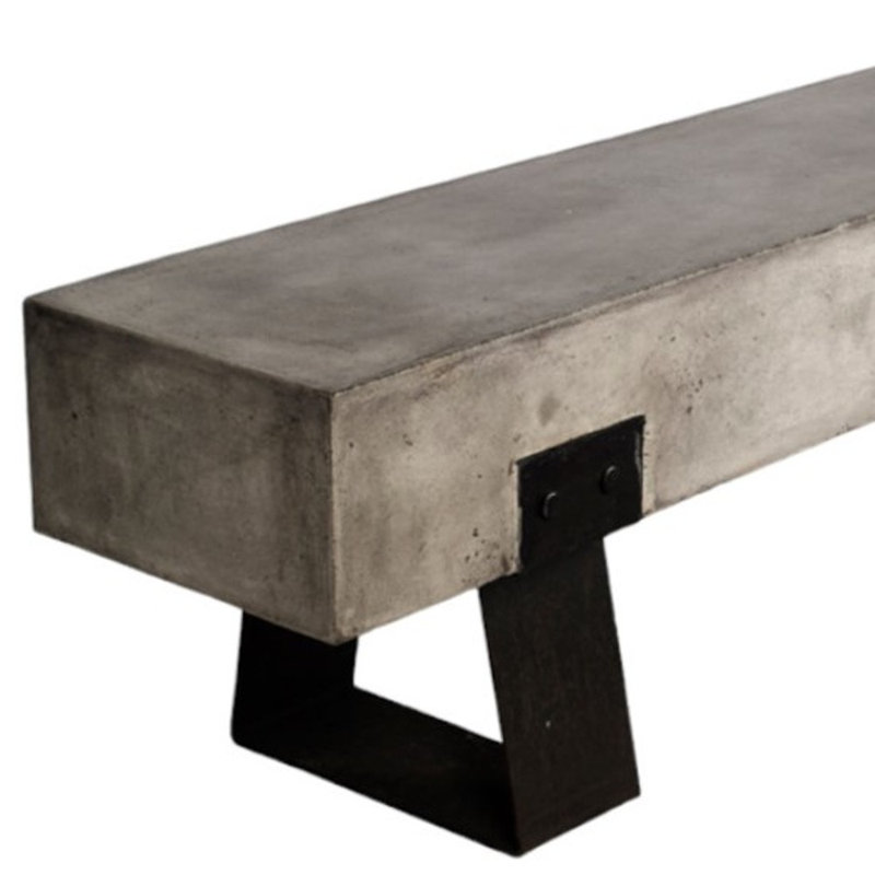 Banc d'extérieur en métal et en béton gris et noir 75 po Raynham