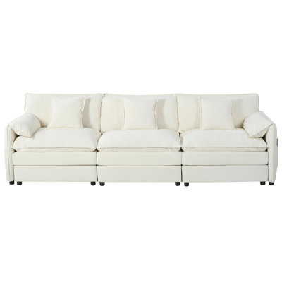 (Ancien: W3163S00025) Canapé-lit modulaire surdimensionné à siège profond avec 3 repose-pieds et coussins moelleux, canapé-lit modulaire pour salon, appartement, combinaison de bricolage en chenille, beige