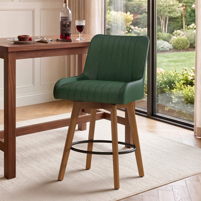 Tabouret tournant 26 "avec siège à ressorts ensachés et base en bois massif
