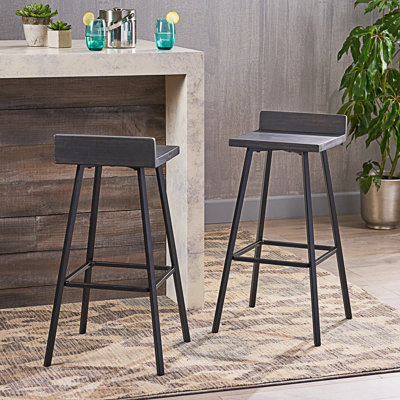 Set Of 2 Contemporary Indoor Bar Stools With Iron Legs