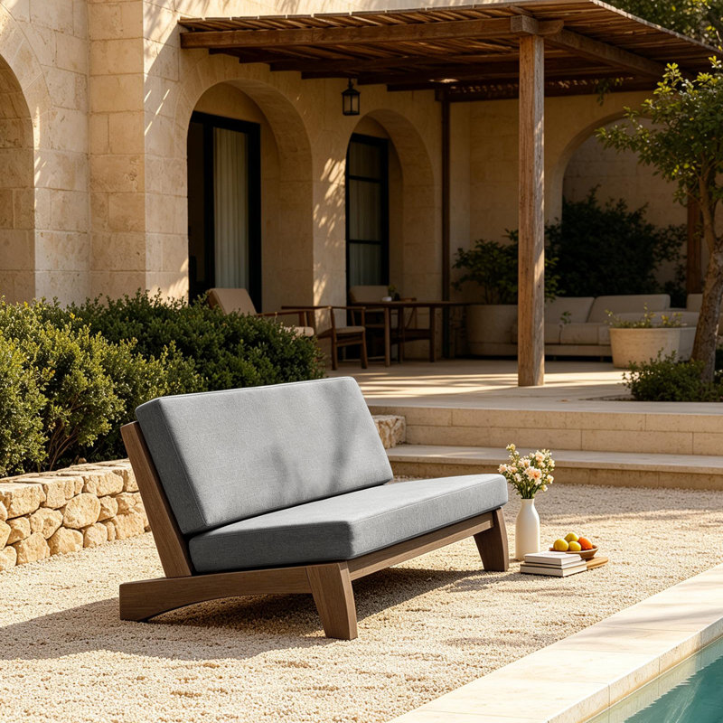 Chaise longue d'extérieur en bois de teck Polett, Brun, Gris