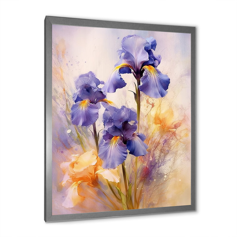 «Mauve jaune et iris», impressions sur toile, H 32 po x l 24 po x P 1 po, Cadre photo argenté