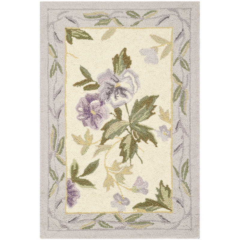 Hollander Floral Hand Hooked Wool Ivory Area Rug, Rectangle 2'6" x 4'