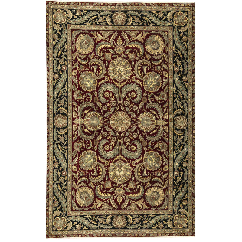 Tapis rouge et jaune noué à la main de haute qualité
