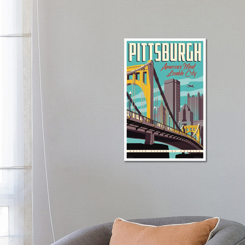 Pittsburgh Most Livable City Travel Poster 1 Piece Wrapped Canvas Wall Art, 66.04cm H x 45.72cm W x 1.905cm D