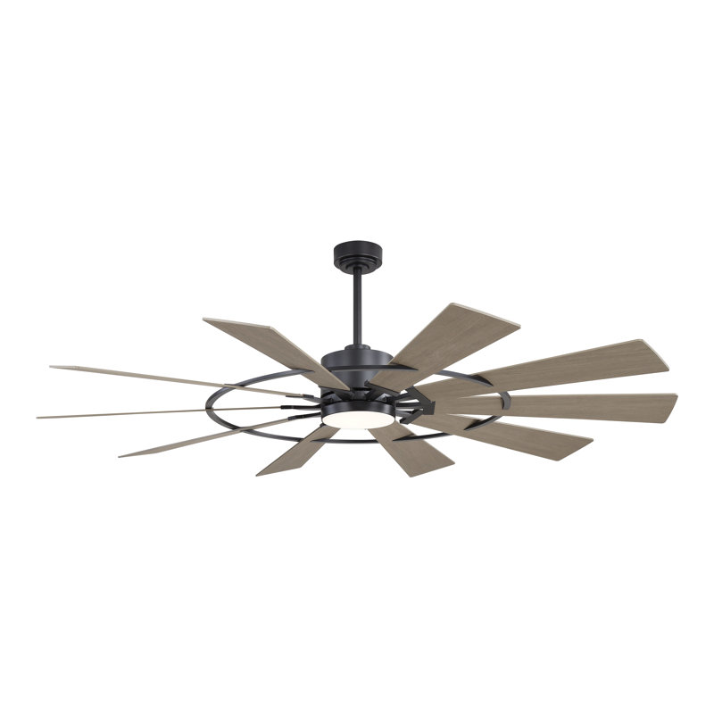 Windmill 84inch 10 Blades Ceiling Fan With Lights and Remote 3 Downrod Dc Motor 6-Speed,Matte Black Grey, Gray Wood, Black