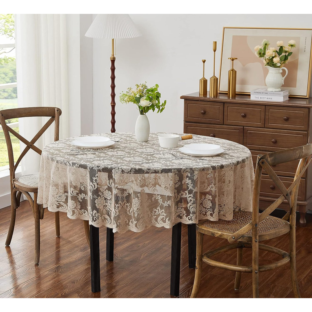 Keilly Round Floral Wedding Lace Tablecloth Charlton Home® 