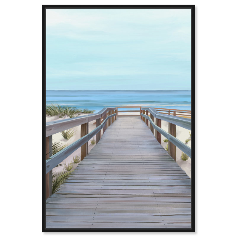 Plage avec vue - reproduction sur toile, Toile avec cadre noir, H 30 po x l 20 po