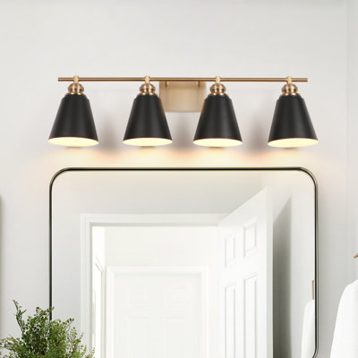 Luminaire de salle de bain 31,5 po à 4 lumières à intensité variable en métal et or noir