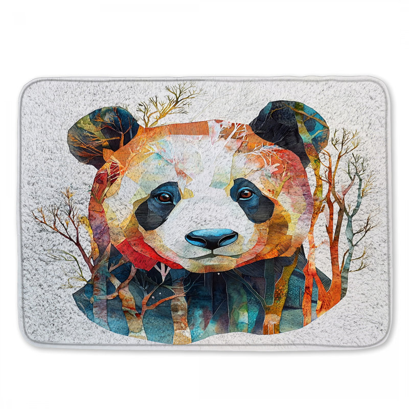 Colorful Panda Illustration Bath Mat, 24in W x 17in L