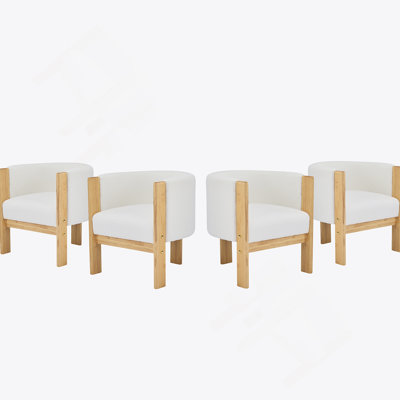 Ensemble de 4 chaises de salle à manger rembourrées, structure en bois d'hévéa naturel et tissu blanc bouclé, fauteuils modernes pour la salle à manger et le salon, capacité de 225 lb