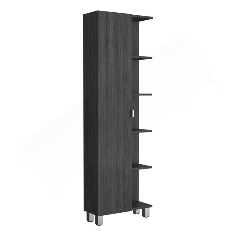 Mirror Linen Cabinet, Four Interior  Shelves, Five External Shelves -Smokey Oak, Gray