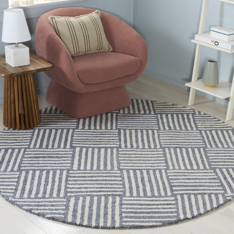 Stockton Hand Tufted Performance Striped Rug, Round 6'